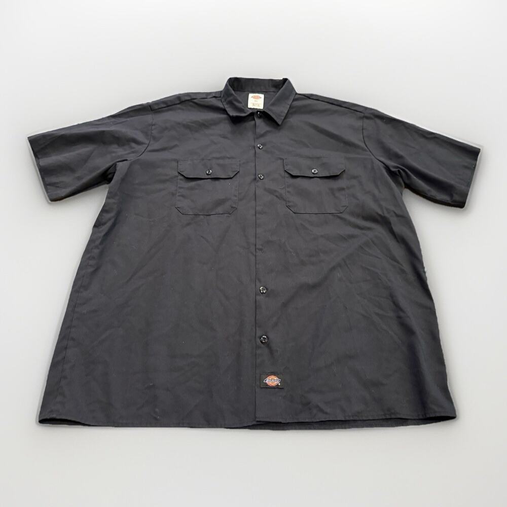 Dickies Mens Black Button Up Essential Work Short Sleeve Shirt Size XL